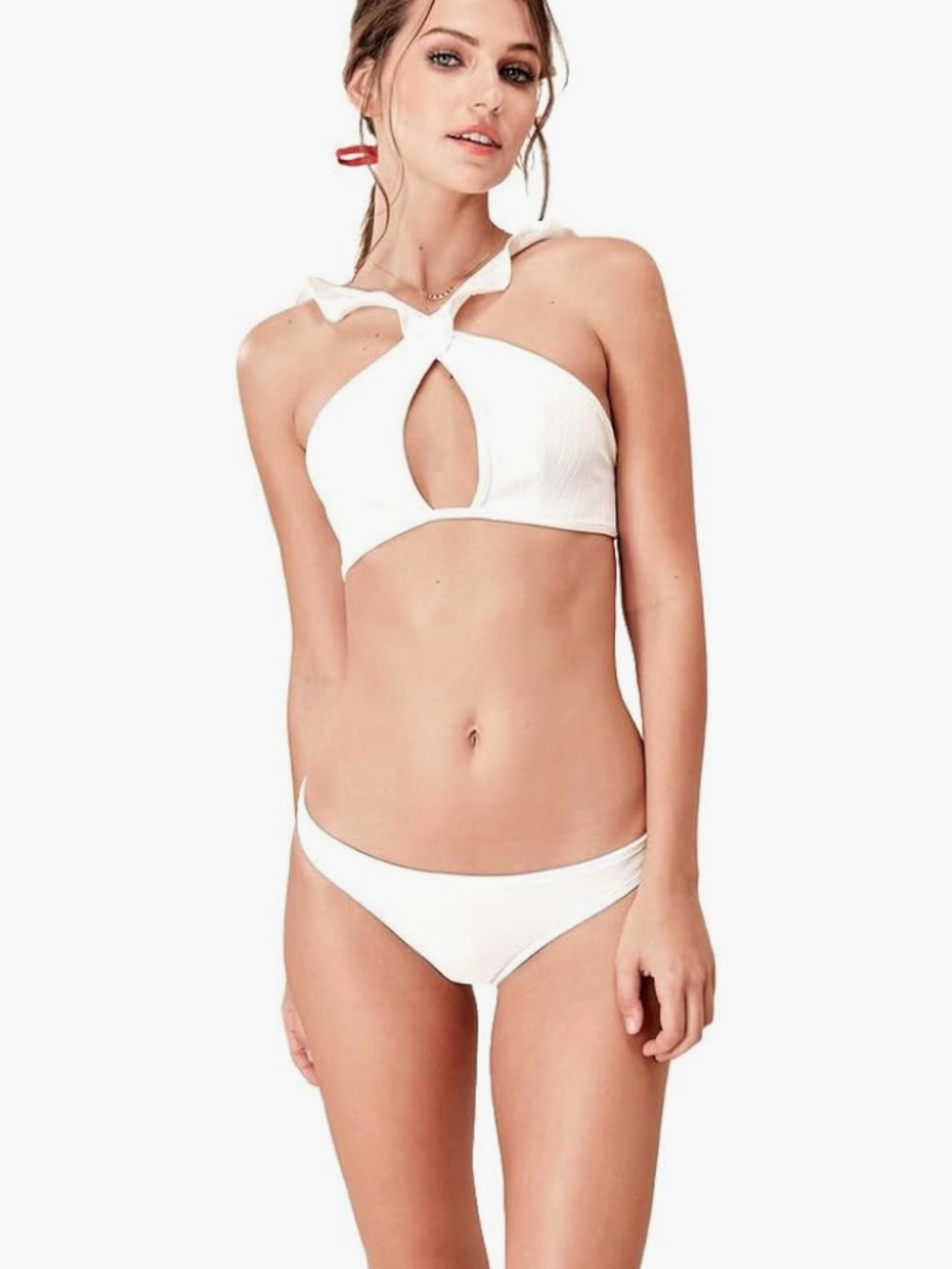 🍋 NWT For Love & Lemons La Playa White Ribbed ruffle top size XS